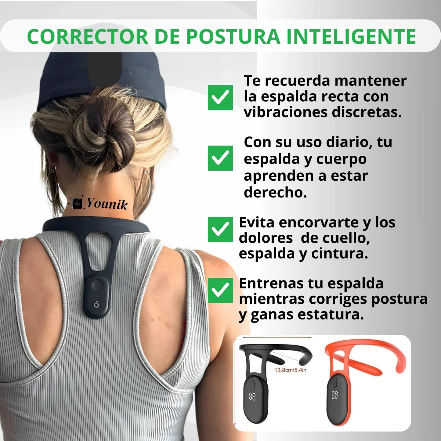 CORRECTOR DE POSTURA INTELIGENTE: Corrige tu espalda, evita dolores y te hace lucir seguro.
